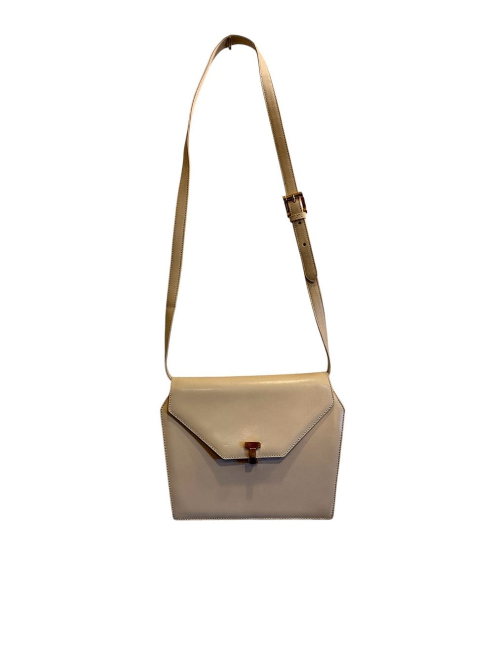 Tiffany & Co. Vintage Leather Cream Envelope Syle Shoulder Bag Gold T Closure